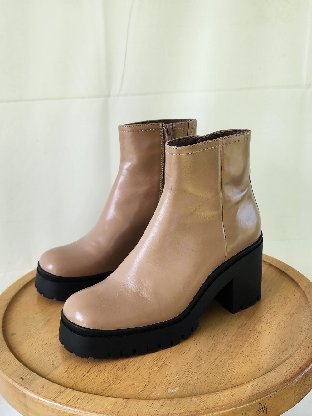Jeffrey Campbell Anemone Putty Tan Leather Platform Ankle Boots